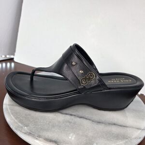 Cole Haan Sandals Womens 9 Black Margate Wedge Thong Padded Sock Comfort